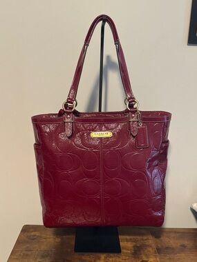 Coach Madison Optic Art Patent Leather Burgundy Tote